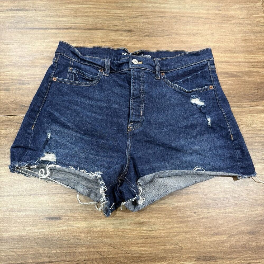 Old Navy Sky-Hi A-Line Button Fly Blue Denim Jean Shorts Womens Size 14